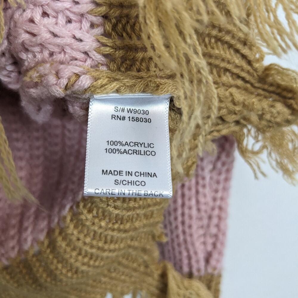 Love Tree Sweater S Pink Combo Colorblock Stripe Distressed V Neck Casual - Picture 6 of 7